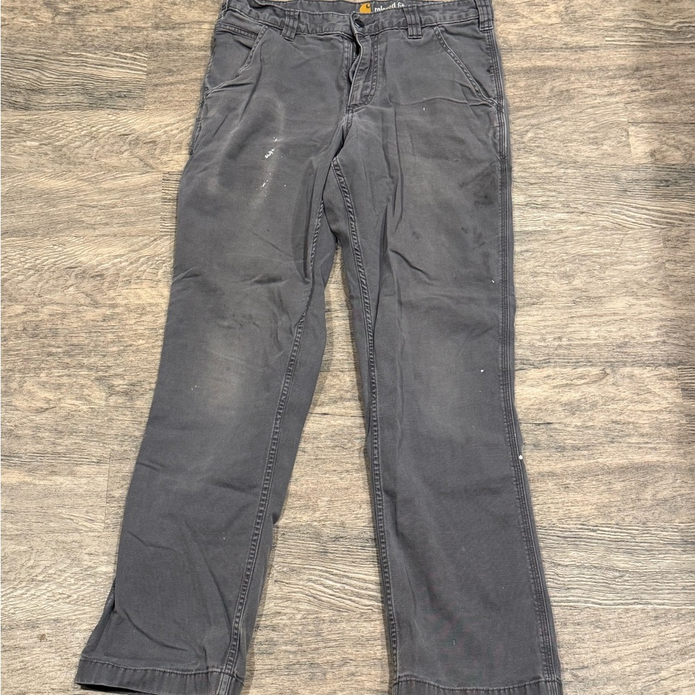 Carhartt Dark Gray Work Pants with Paint Splatter